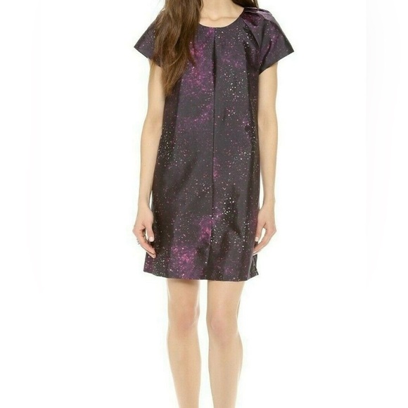 Club Monaco Black Ophelia Galaxy Space Print Silk Shift Dress Size 00 - Picture 1 of 16